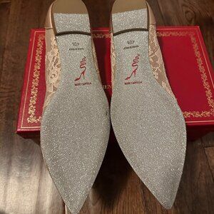Rene Caovilla Flats, pretty pink-cream floral lace with ICONIC sparkling bottoms
